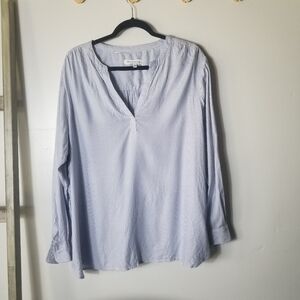 WORKSHOP REPUBLIC LONG SLEEVE V-NECK BLUE AND WHITE STRIPED BLOUSE SIZE 1X